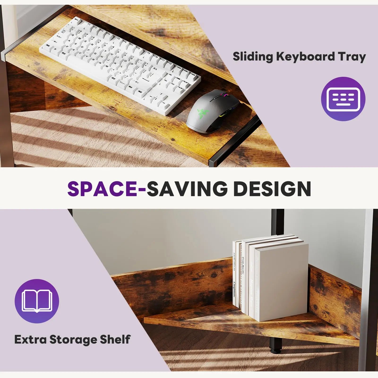 Corner Desk with LED Lights & Power Outlets for Small Spaces