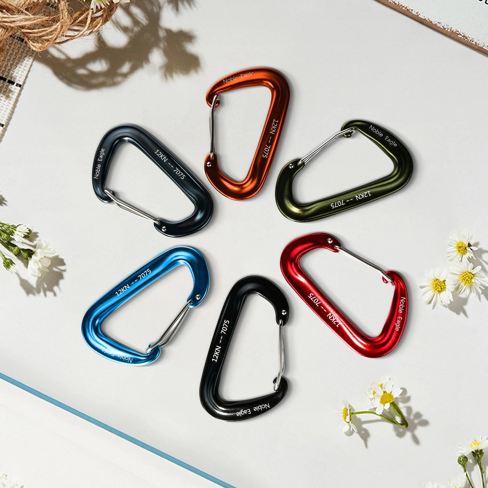 6-Piece 12kN Aluminum D-Ring Carabiner Set