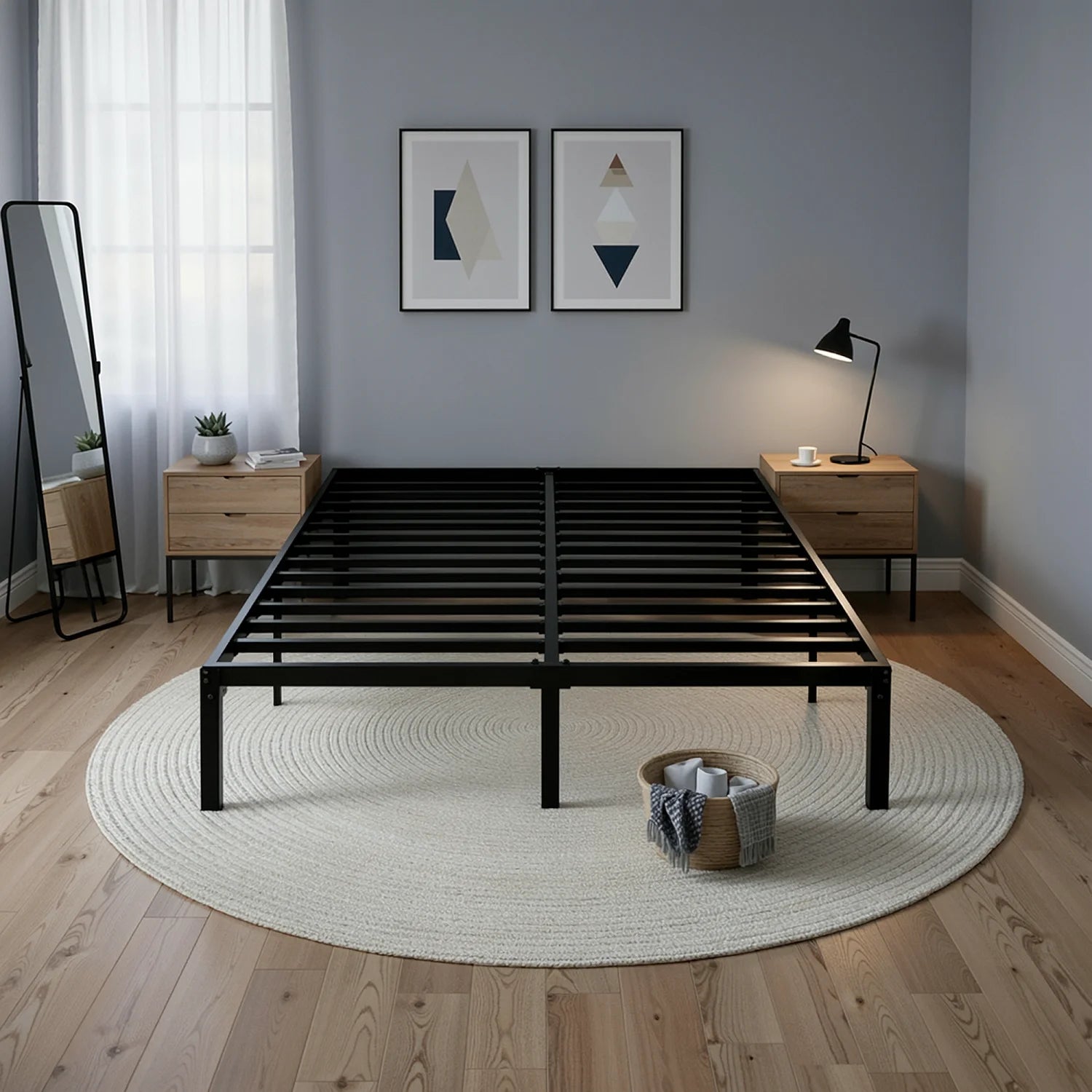 Heavy-Duty Metal Bed Frame with 14" Storage, No Box Spring