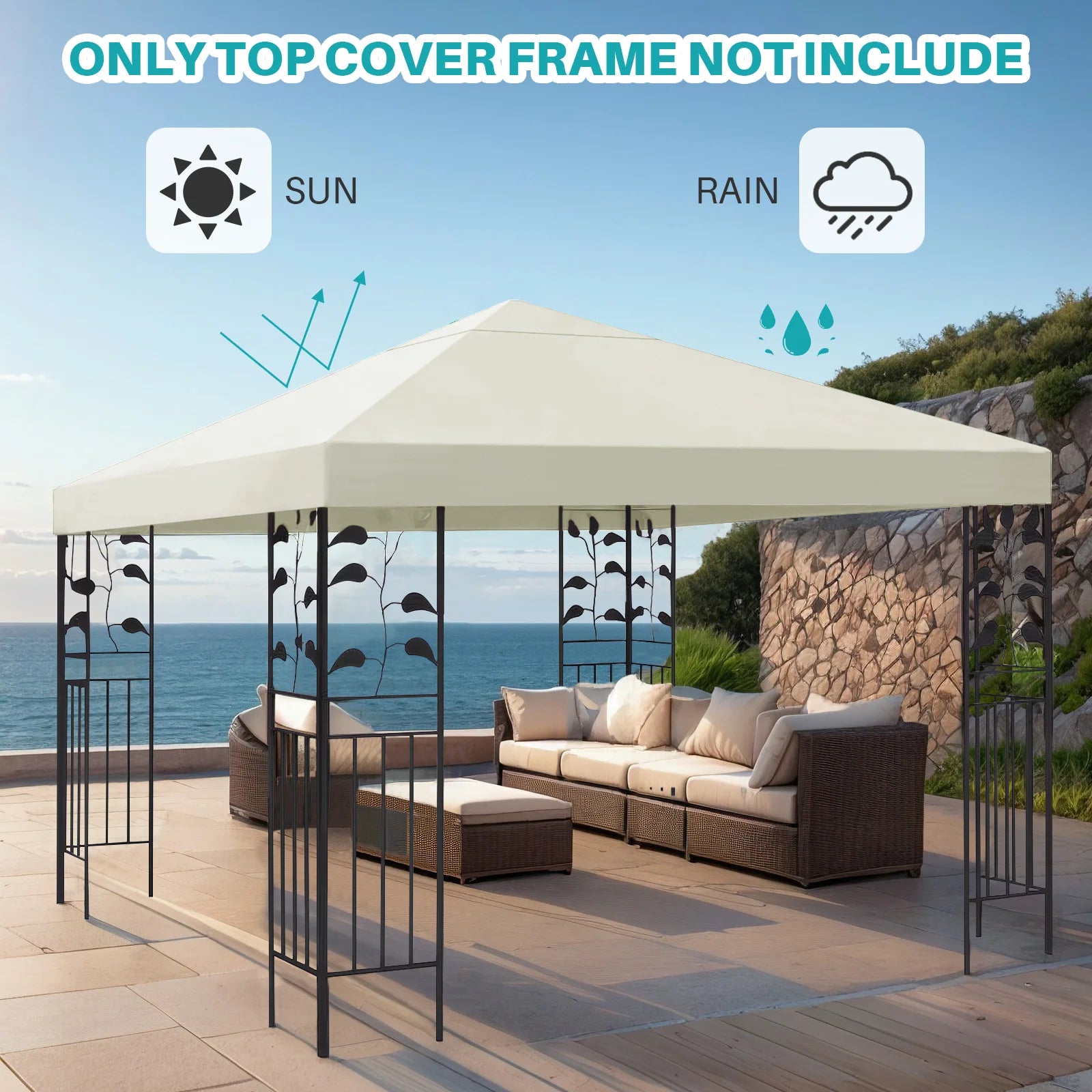 3x3m Çardak ve Veranda Gölgelik için Tente Üstü Yedeği