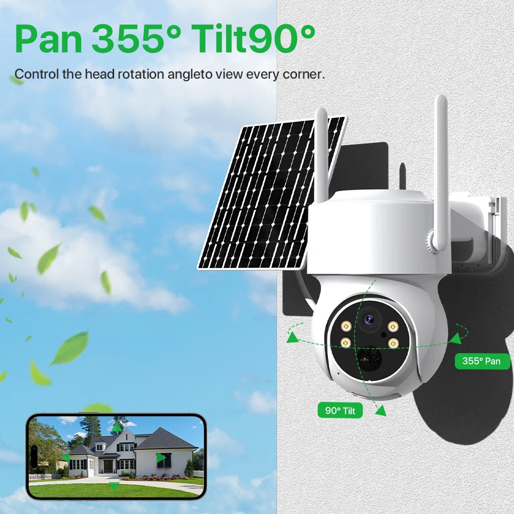 WiFi PTZ Camera Outdoor Wireless 10X Zoom Solar IP Camera 4MP Built-in Battery Video Surveillance Camera Long Time Standby iCsee 