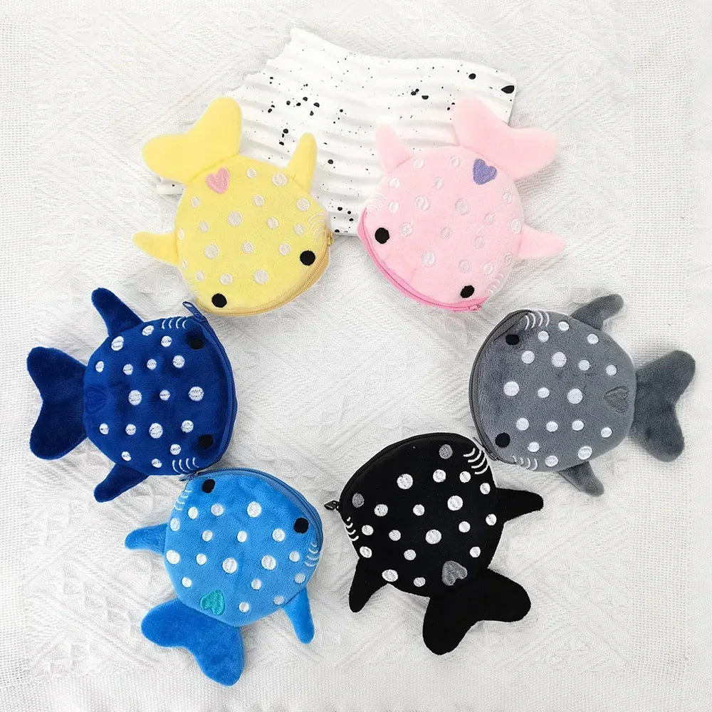 Fashion Cute Blue Shark Mini Whales Coin Purse Plush Zipper Coin Wallet Designer Women's Small Change Bag Key Earphone Pouch 