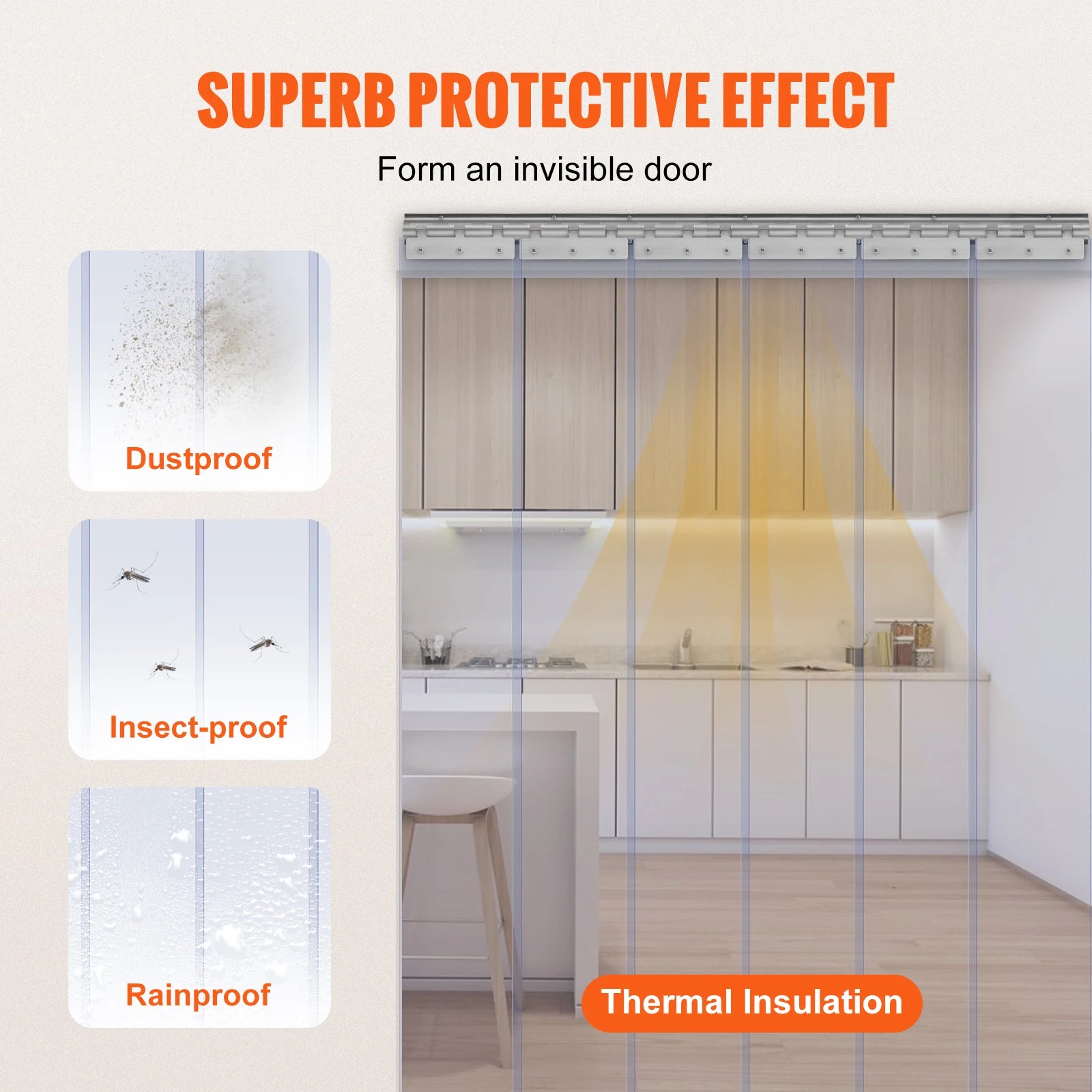 SucceBuy PVC klare strimmelgardin 84" x 38"/48"/60" Plastsluddreddende dør-/fryseskabe gardinhængsler til lager og hjem
