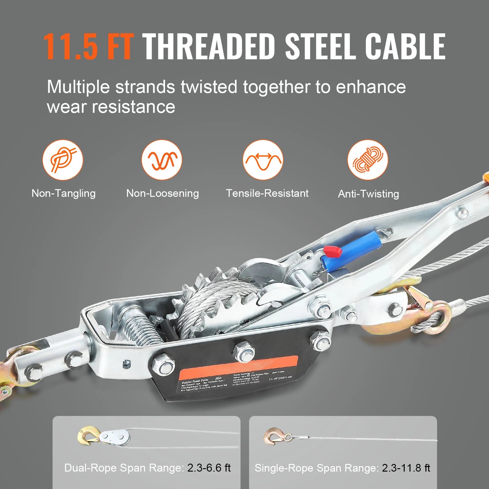 5 Ton Come Along Winch with 11.5ft Steel Cable Power Puller