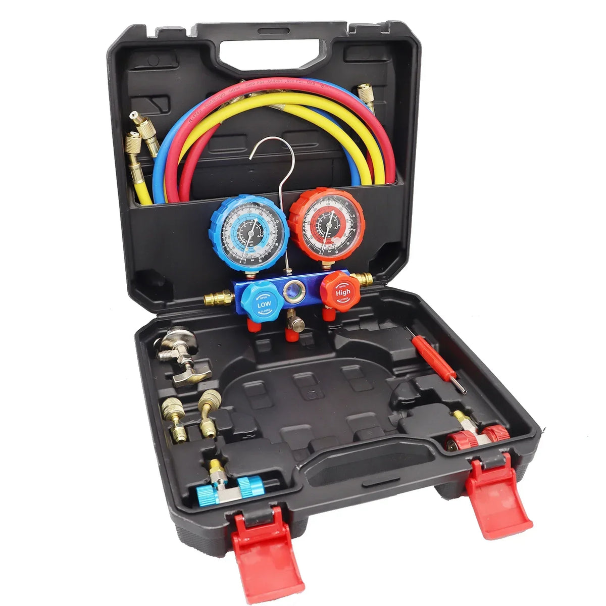 NEW Car Air Conditioning Pressure Manifold Gauge Hose Kit R22 R-410A R-134a R-404A Refrigerant Pressure Gauge Set Storage Box