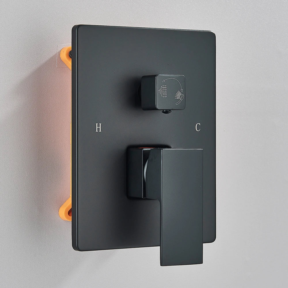 Matte Black Concealed Shower System with Rainfall Head & Tub Spout