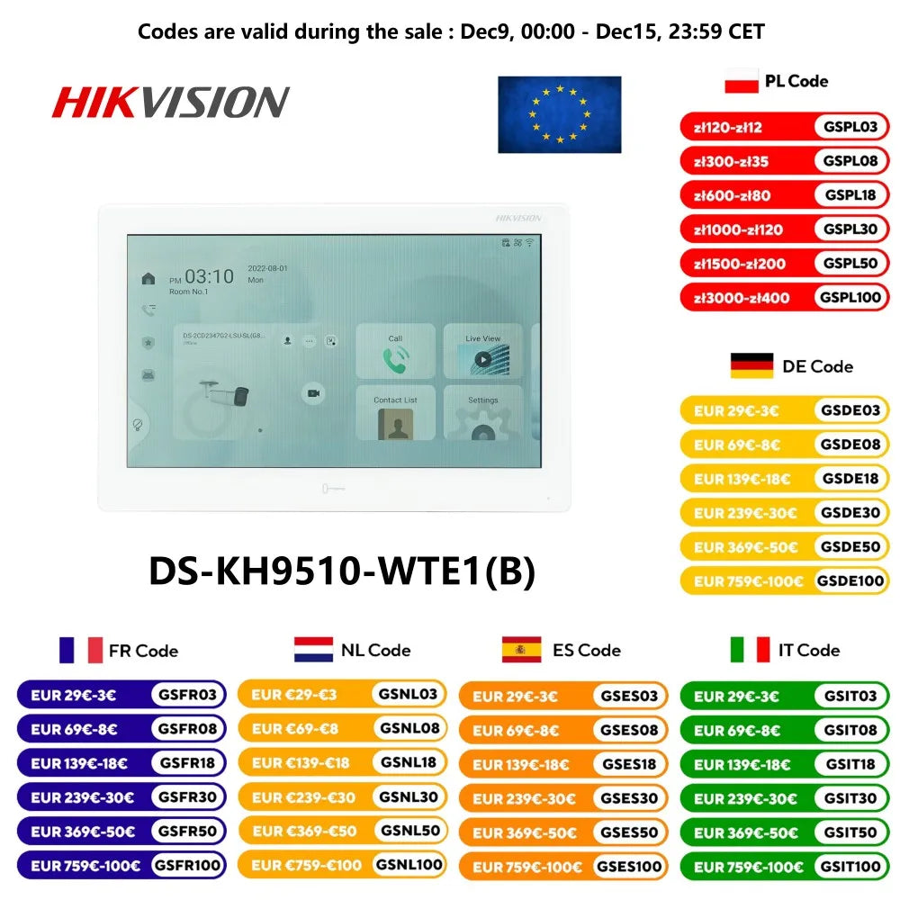 HIKVISION international version 10 inch DS-KH9510-WTE1(B) Indoor Monitor,802.3af POE, app Hik-connect,WiFi,Video intercom Spy-shop.com