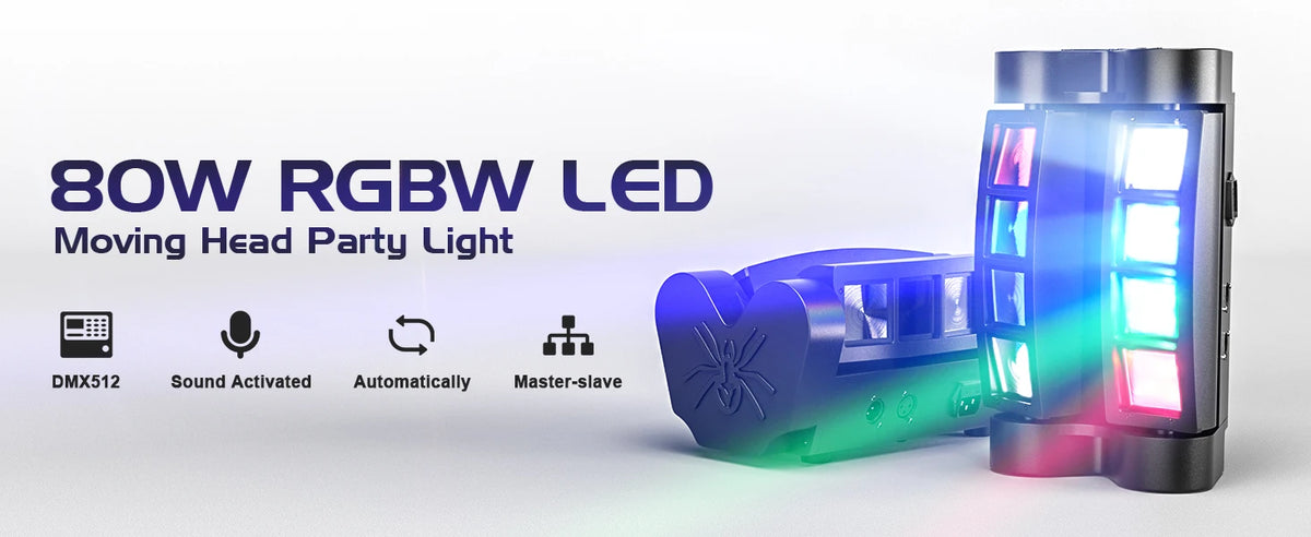 2X Luci Mini Ragno 80W RGBW Movimento Testa da Palco