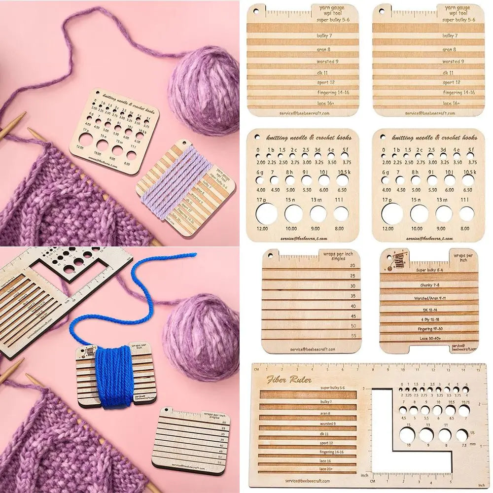 Wooden Knitting Needle Gauge and Yarn Measuring Tools