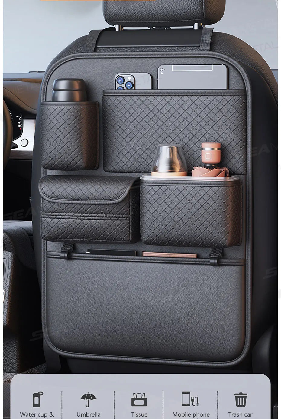 SEAMETAL Luxury Car Seat Back Storage Bag Multifunction Backseat Organizer Storage Pocket Wear-Resistant Seat Anti Kick Guard