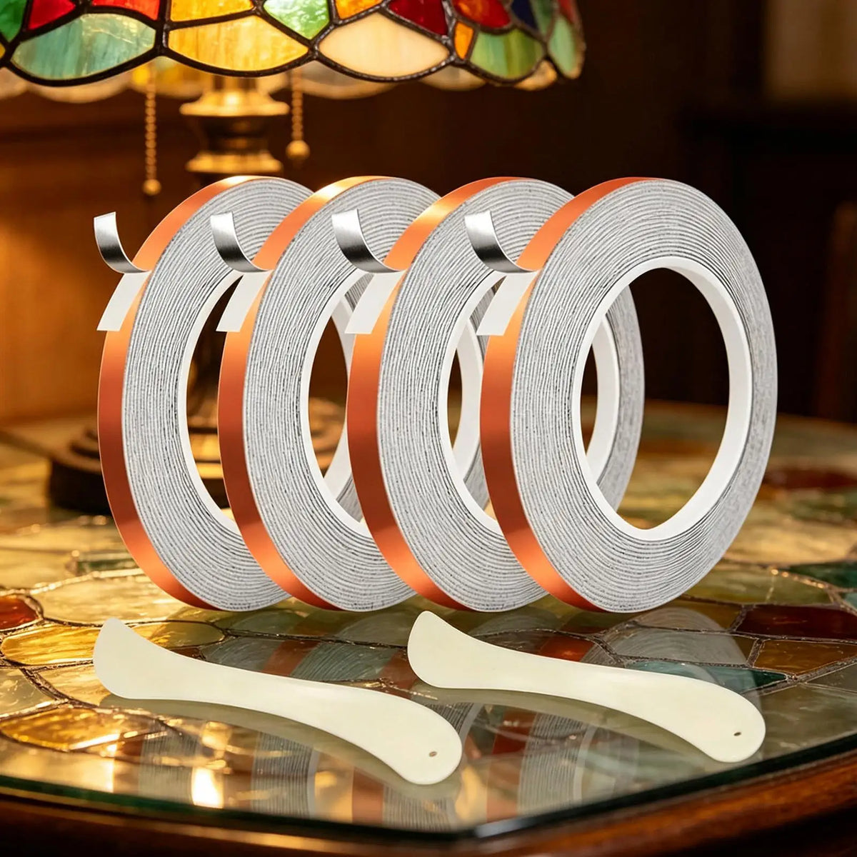 Copper Foil Tape for Stained Glass, Four Roll Kit