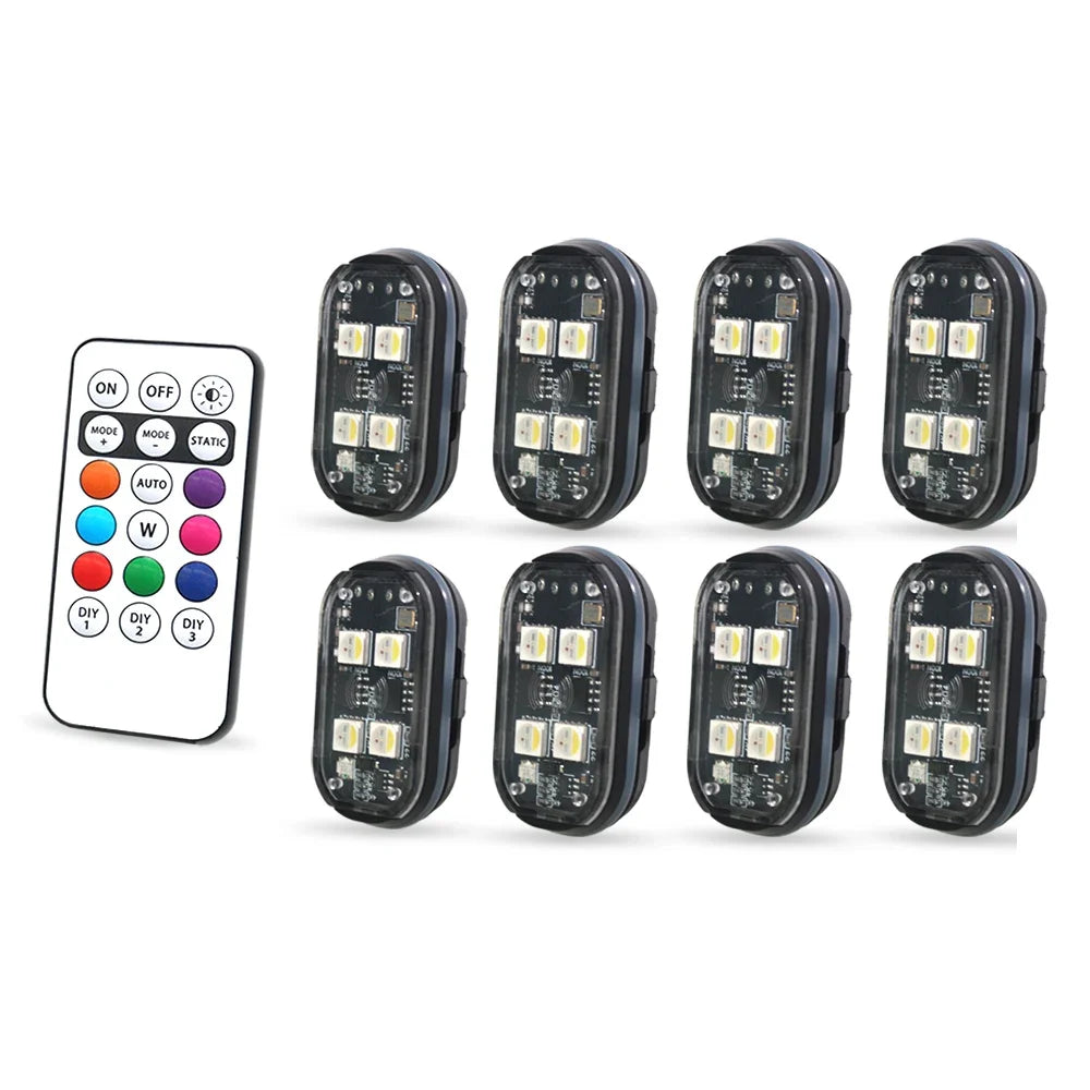 Wireless LED Strobe Car Lights – 8 Color Rechargeable Set