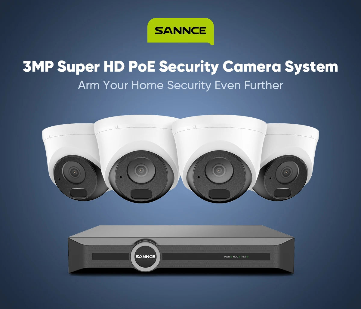 SANNCE 3MP PoE 8-Channel NVR CCTV Security Camera Kit