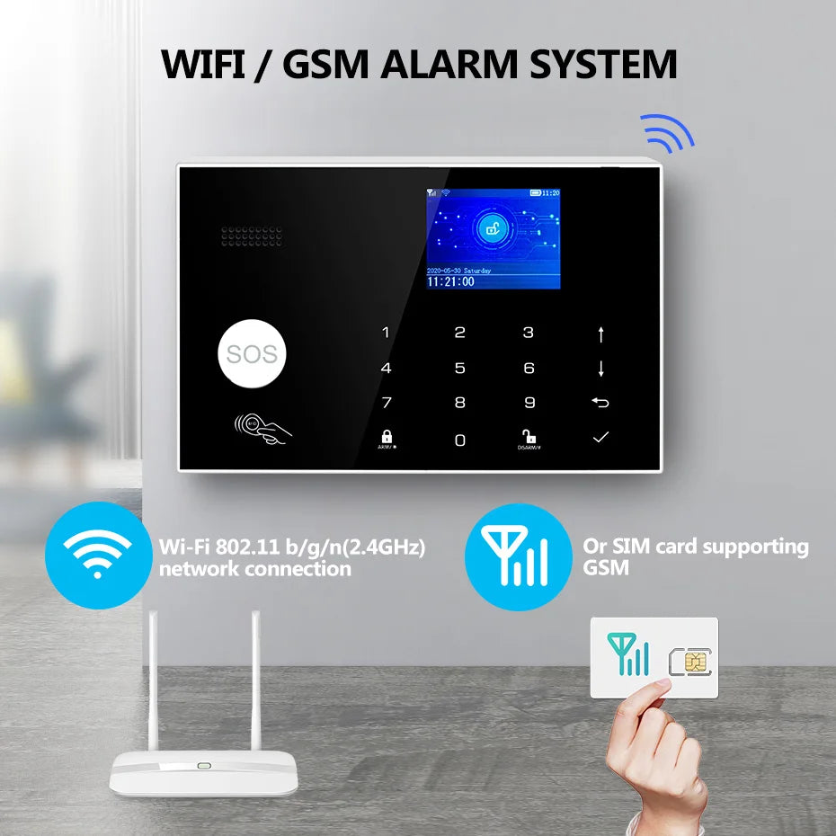 FUERS Sistema de Alarmas para Hogar con WiFi GSM Sistema de Seguridad Inalámbrico con Sirena Alarma Alert con Detector de Puerta Control Tuya APP