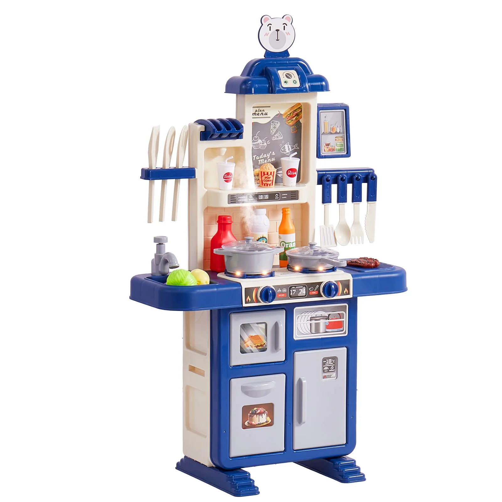 Kids Kitchen Playset 48PCS Pretend Cooking Toy with Lights & Water Sink