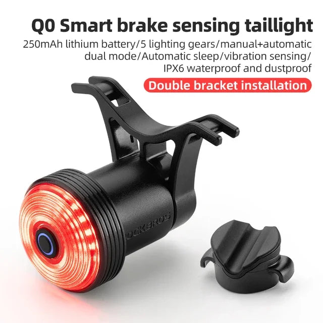 Smart Automatisk Bremse Sensor Cykellygte USB Genopladelig IPX6