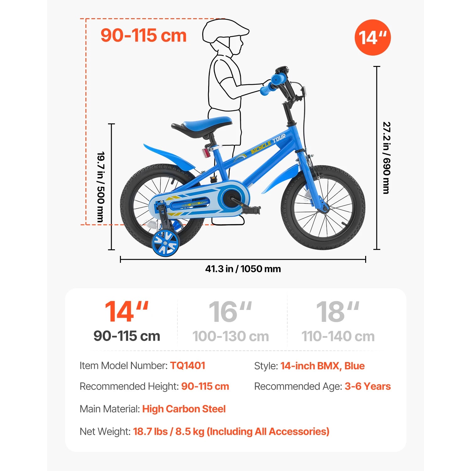 SucceBuy biciclă pentru copii 14/16/18 in, stil BMX, bicicletă pentru copii cu antrenor, bicicletă pentru copii mici, pentru băieți și fete, învățare să pedalare, antrenor de echilibru incluse