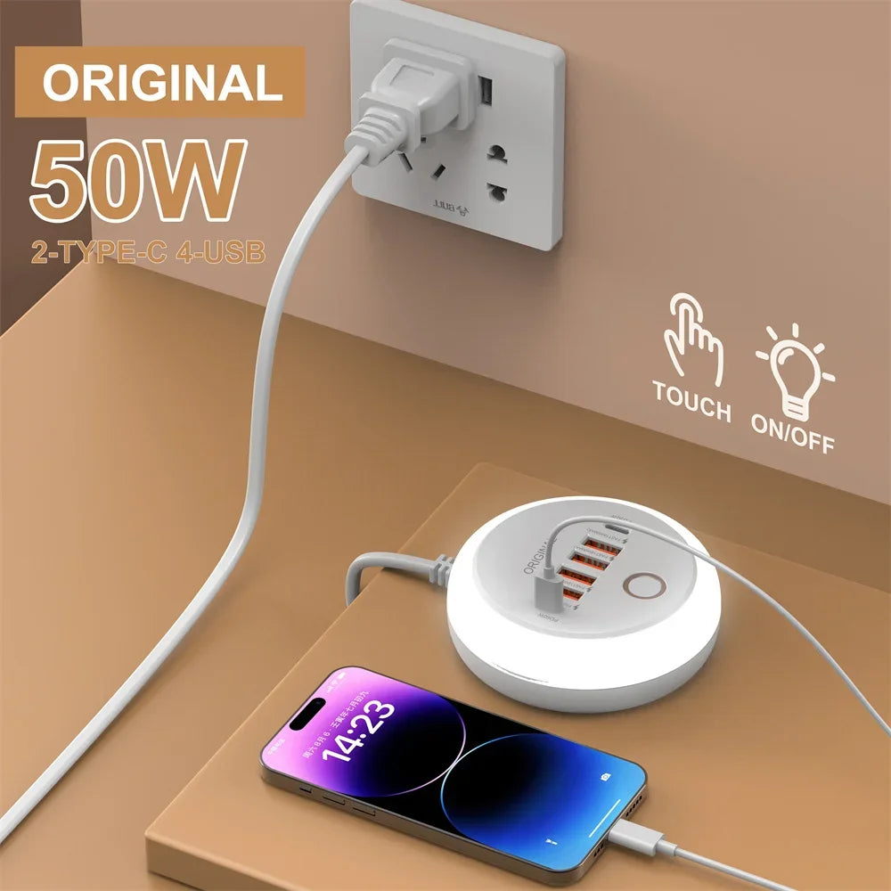 Nabíjačka USB so šiestimi portmi a dotykovým nočným svetlom