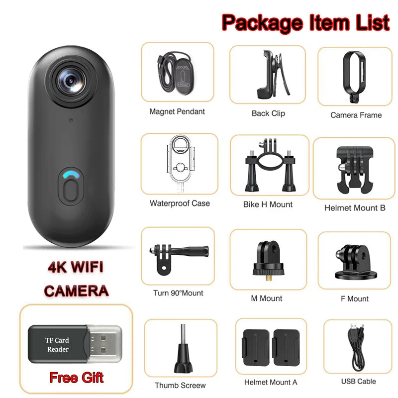 Magnetic 4K Mini Action Camera with WiFi and Waterproof Case