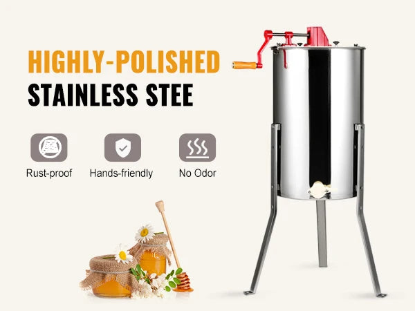 Manual 3-Frame Honey Extractor Stainless Steel Beekeeping Spinner