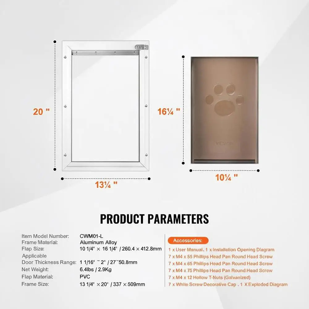 Pet Door/dog Flap Made Of Aluminum Frame With Lock And Flap System, 337 X 509 Mm, Weatherproof, Suitable For Cats, Dogs, And Kittens (White-L), Easy Installation