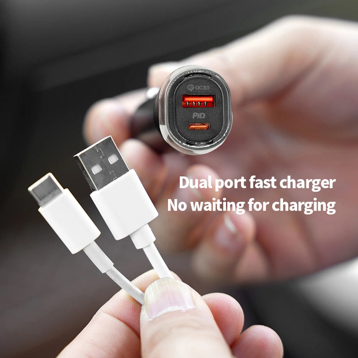 33W Car GPS Locator Tracker with USB Type-C QC3.0 Fast Charging – Works with Apple Find My App, Google & Android