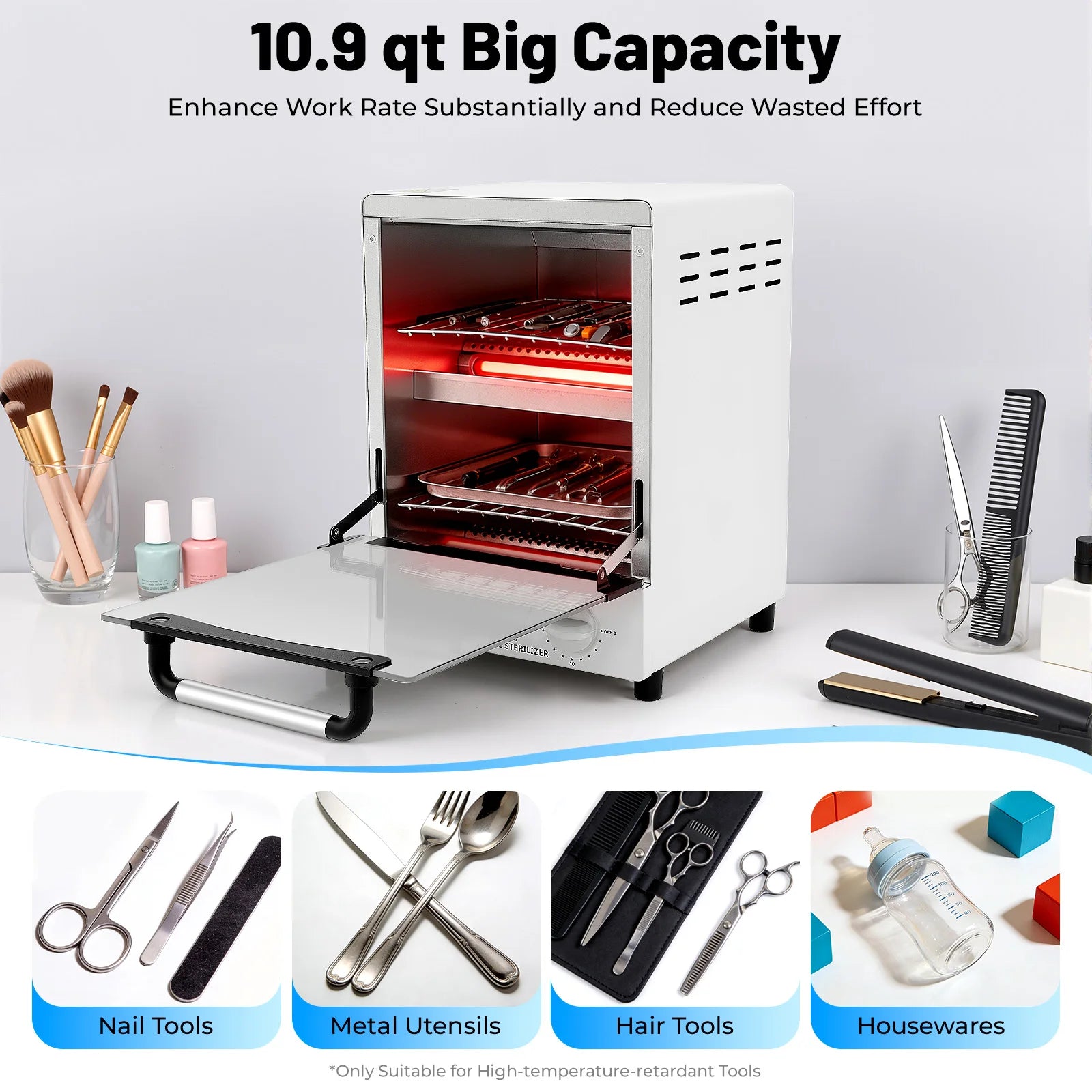 Esterilizador de Calor Infrarrojo 12L 1000W Limpiador de Herramientas para Uñas y Salón