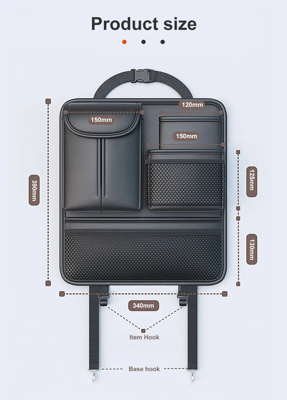 SEAMETAL Car Seat Back Organizer Rear Row Storage Bag with Elastic Band Nappa Leather Multi Pocket Anti Kick Pad Seat Protector