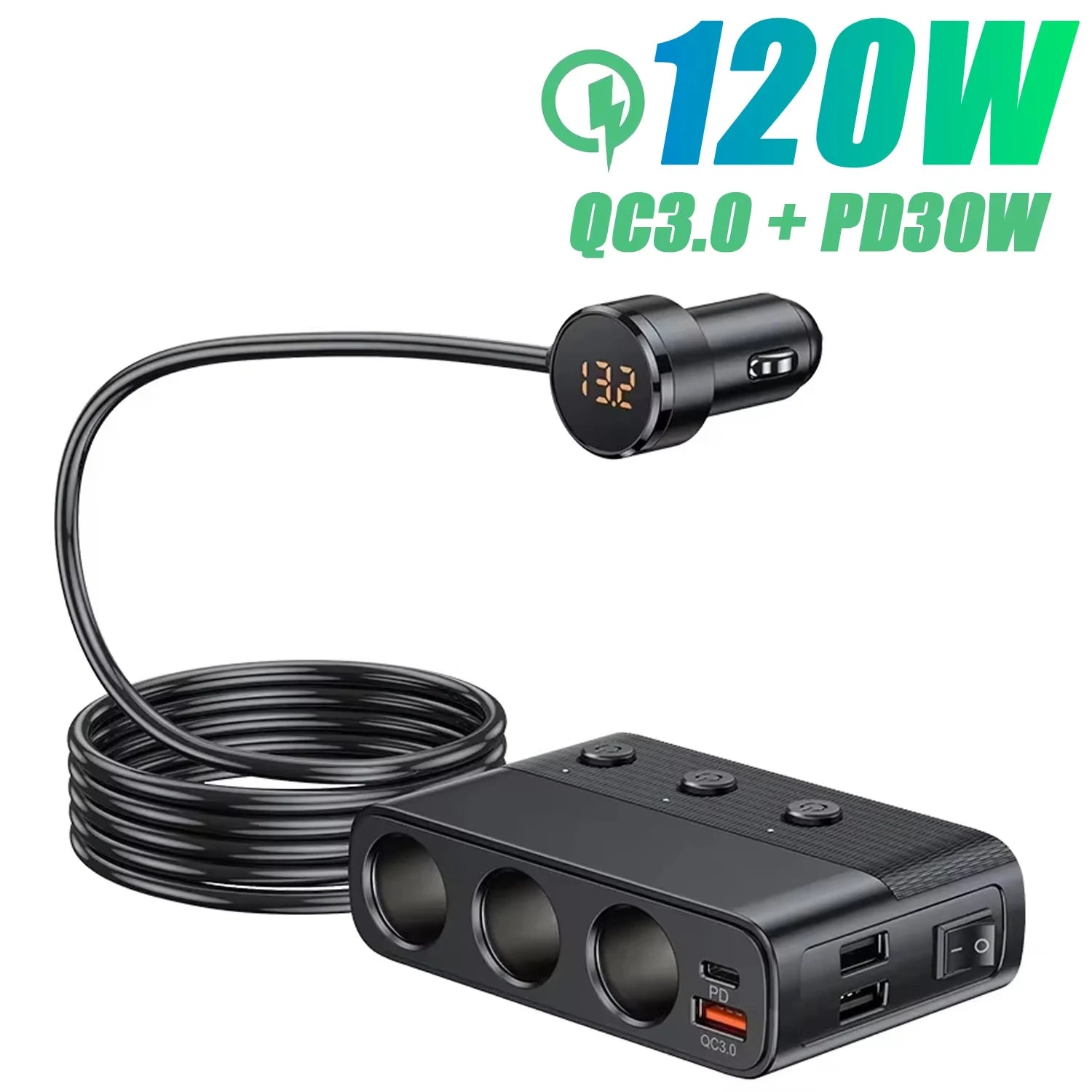 Car Cigarette Lighter Splitter Adapter with Multi-Port USB Charging