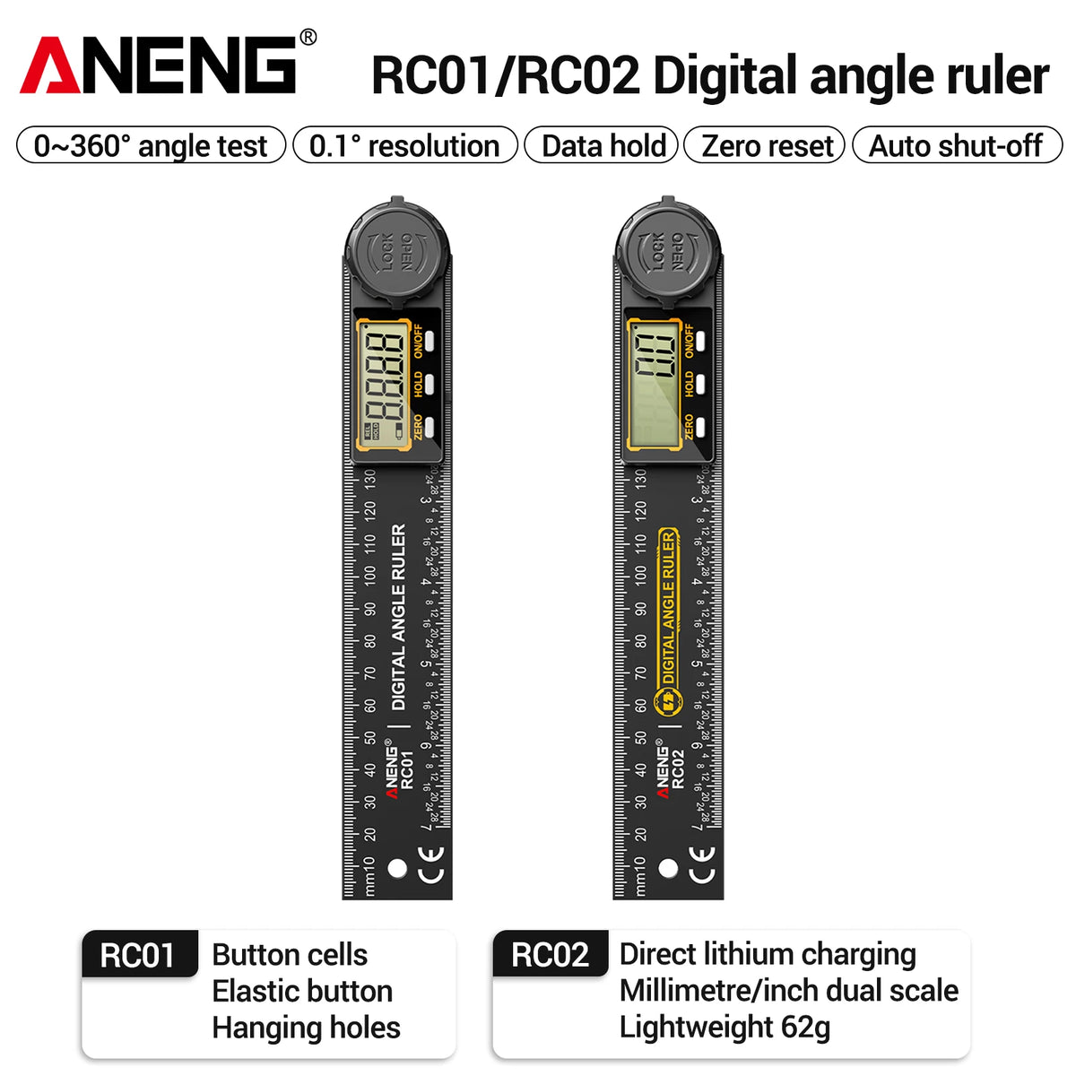 محدد زوايا رقمي ANENG RC01، من 0 إلى 999.9°