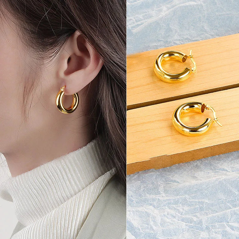 Vintage Metal Hoop Earrings with Irregular Wave Design