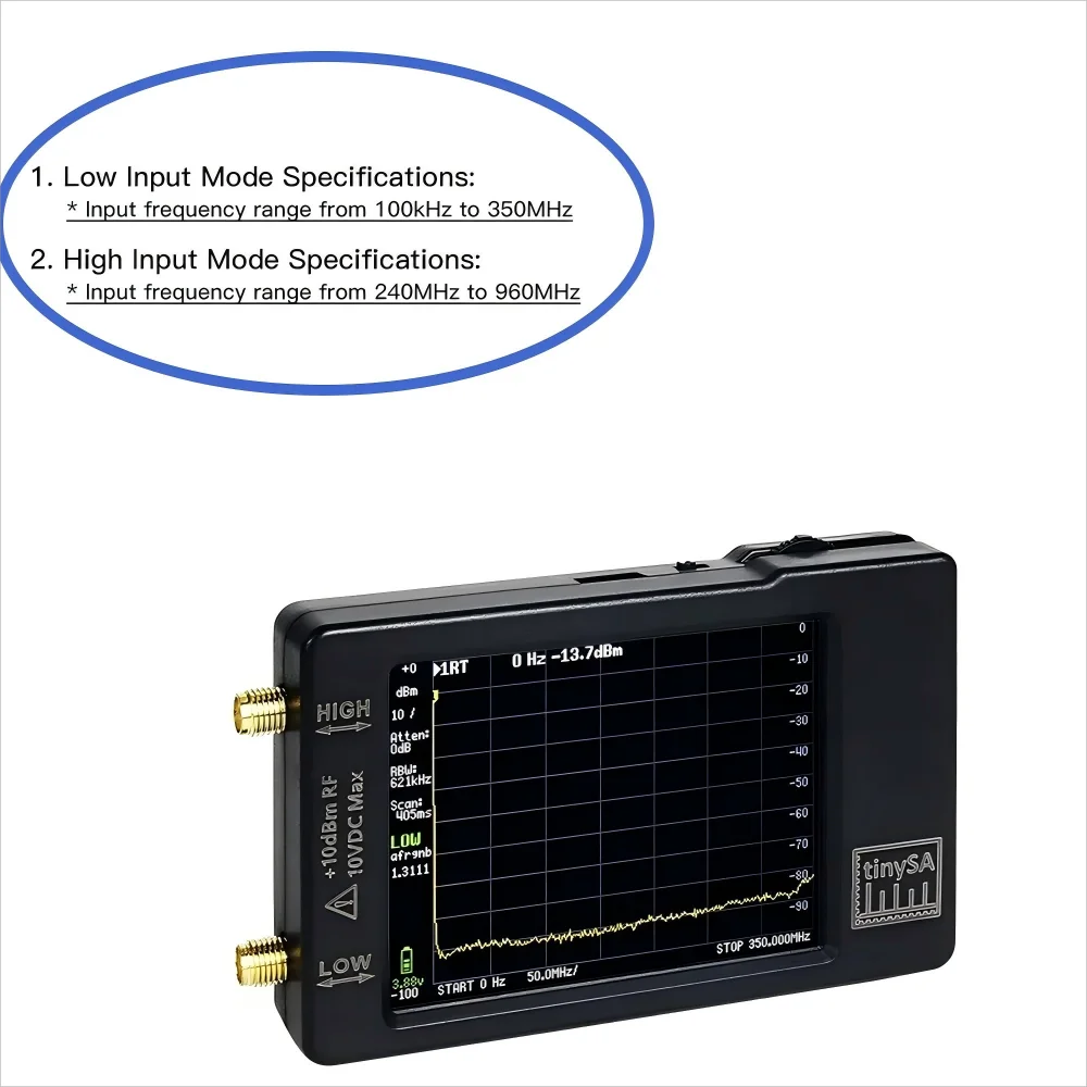 TinySA 100khz-960mhz Spectrum Analyzer, 2.8-inch Screen Mid-Frequency/High-Frequency/Very High-Frequency UHF AnaLyzer 