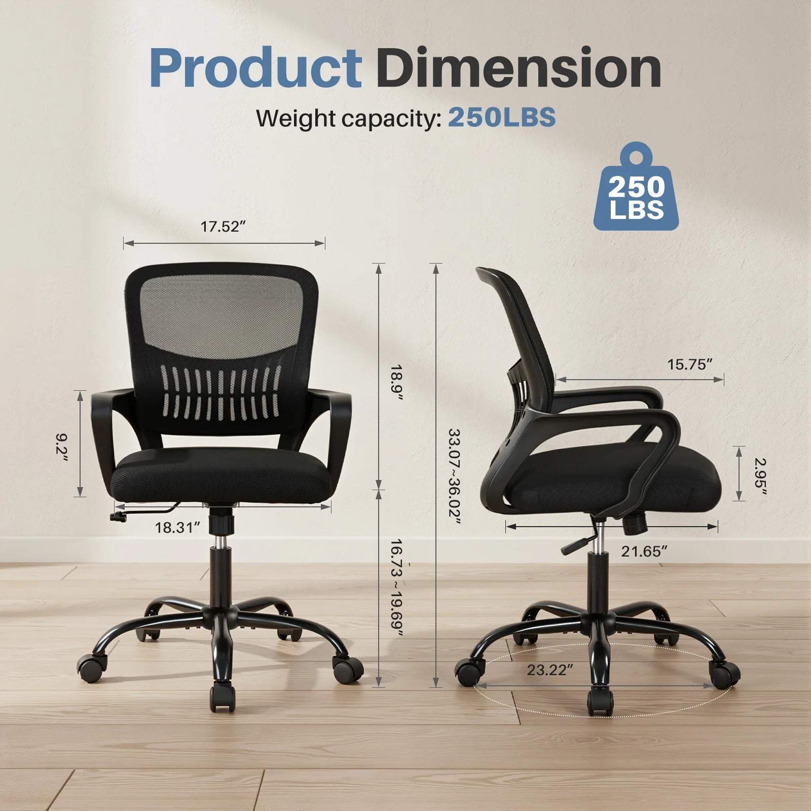 Ergonomická kancelářská židle z prodyšné síťoviny s bederní opěrkou a nastavitelnou výškou