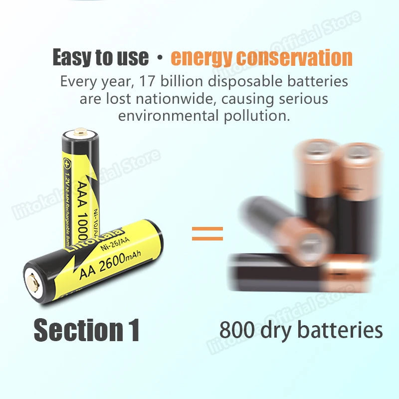 5-50PCS LiitoKala Ni-10/AAA 1.2V 1000mAh AAA NI-MH Rechargeable Batteries For Shaver Flashlight Camera NIMH Pre-charged Battery 