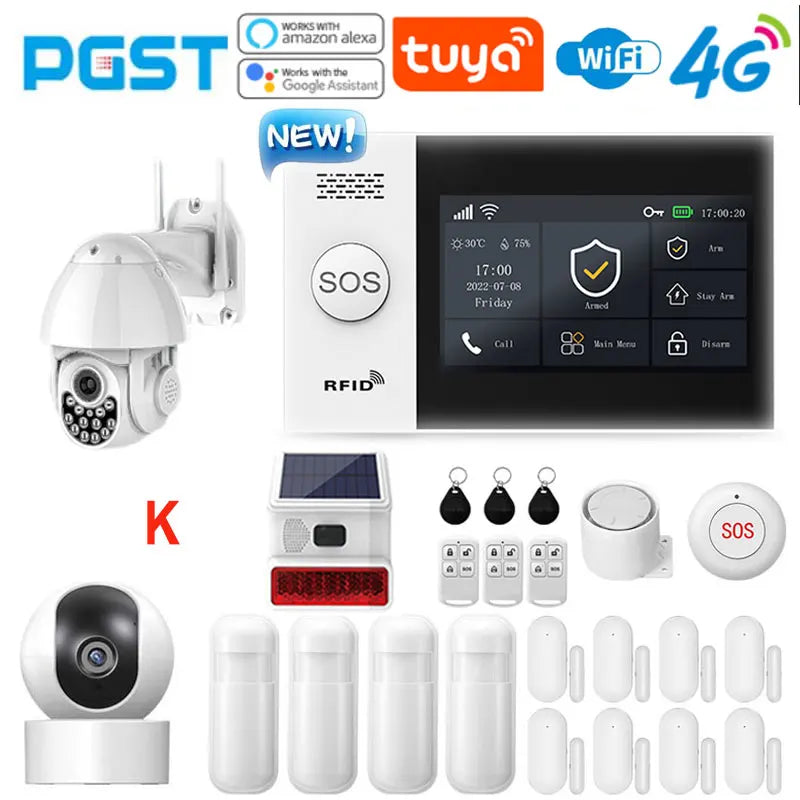 PGST PG-107 4G Tuya trådløs hjemme-WIFI GSM hjemme sikkerhet med bevegelsessensor innbruddslarm system støtter Alexa & Google