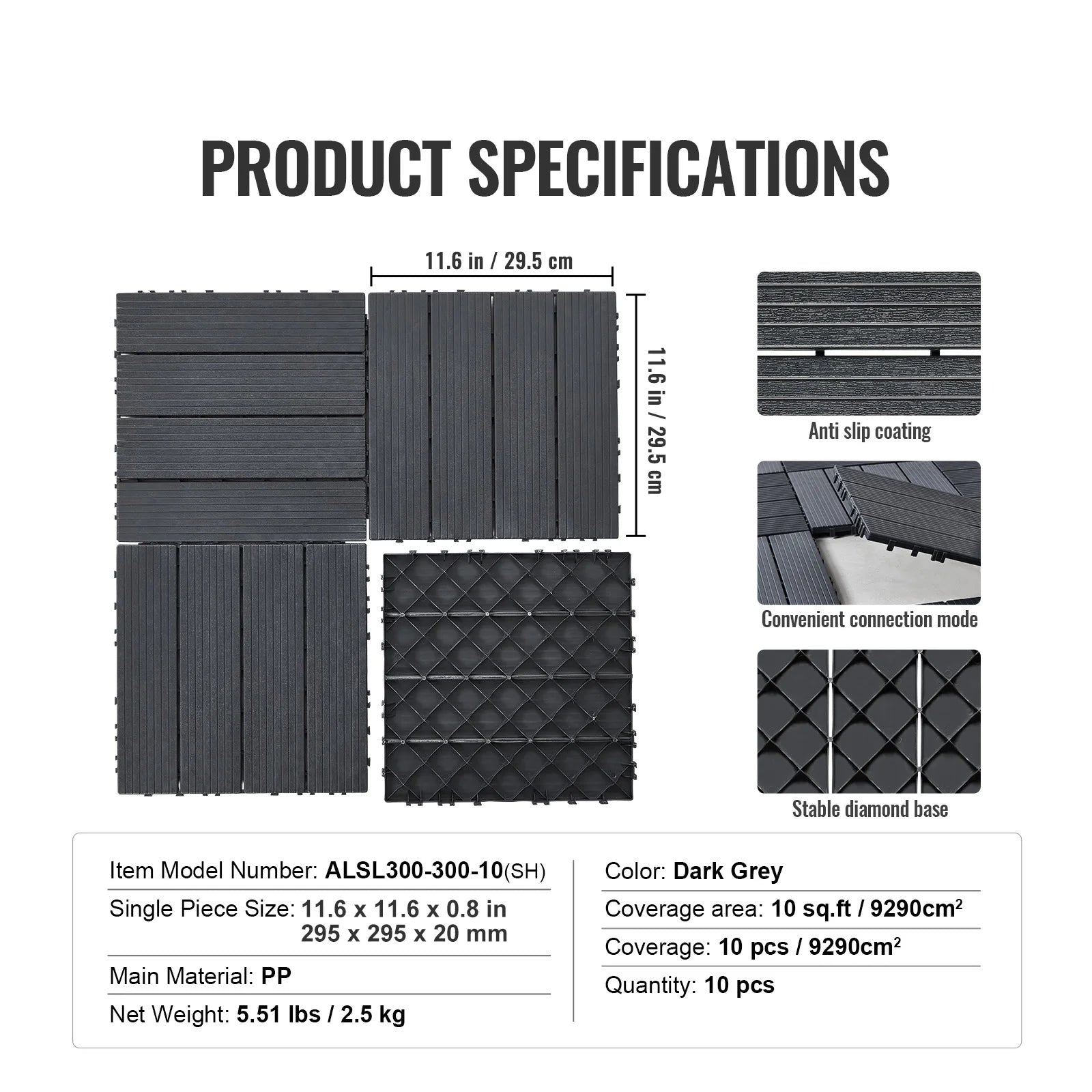 Interlocking Deck Tiles Waterproof Outdoor Flooring for Patio and Poolside