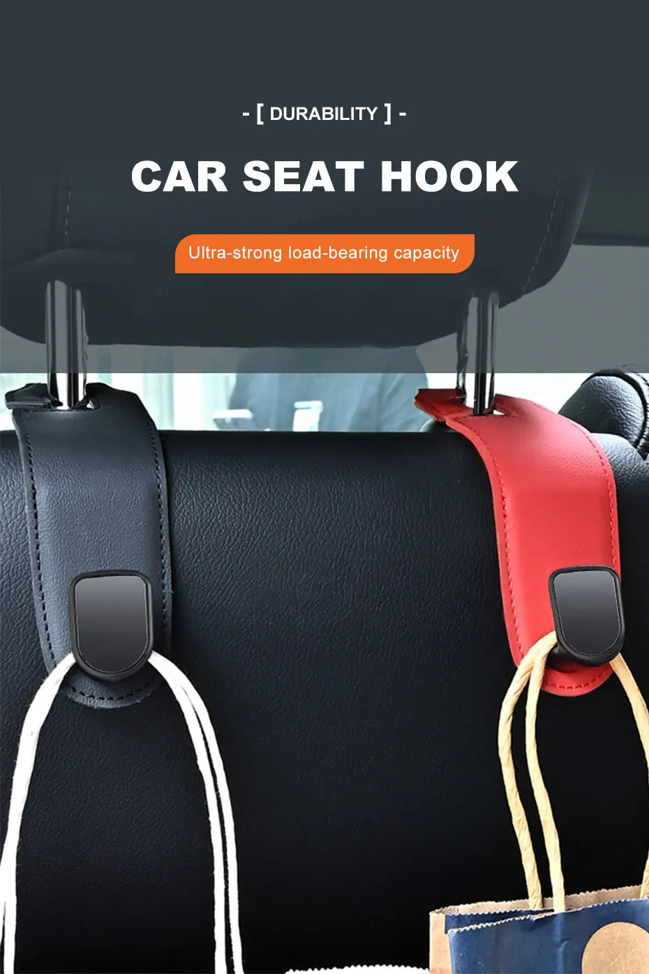 SEAMETAL Hidden Car Back Seat Hook Headrest Suede Leather Soft Hanging Hook 20kg Load-Bearing Wear-Resistant Rear Row Hanger