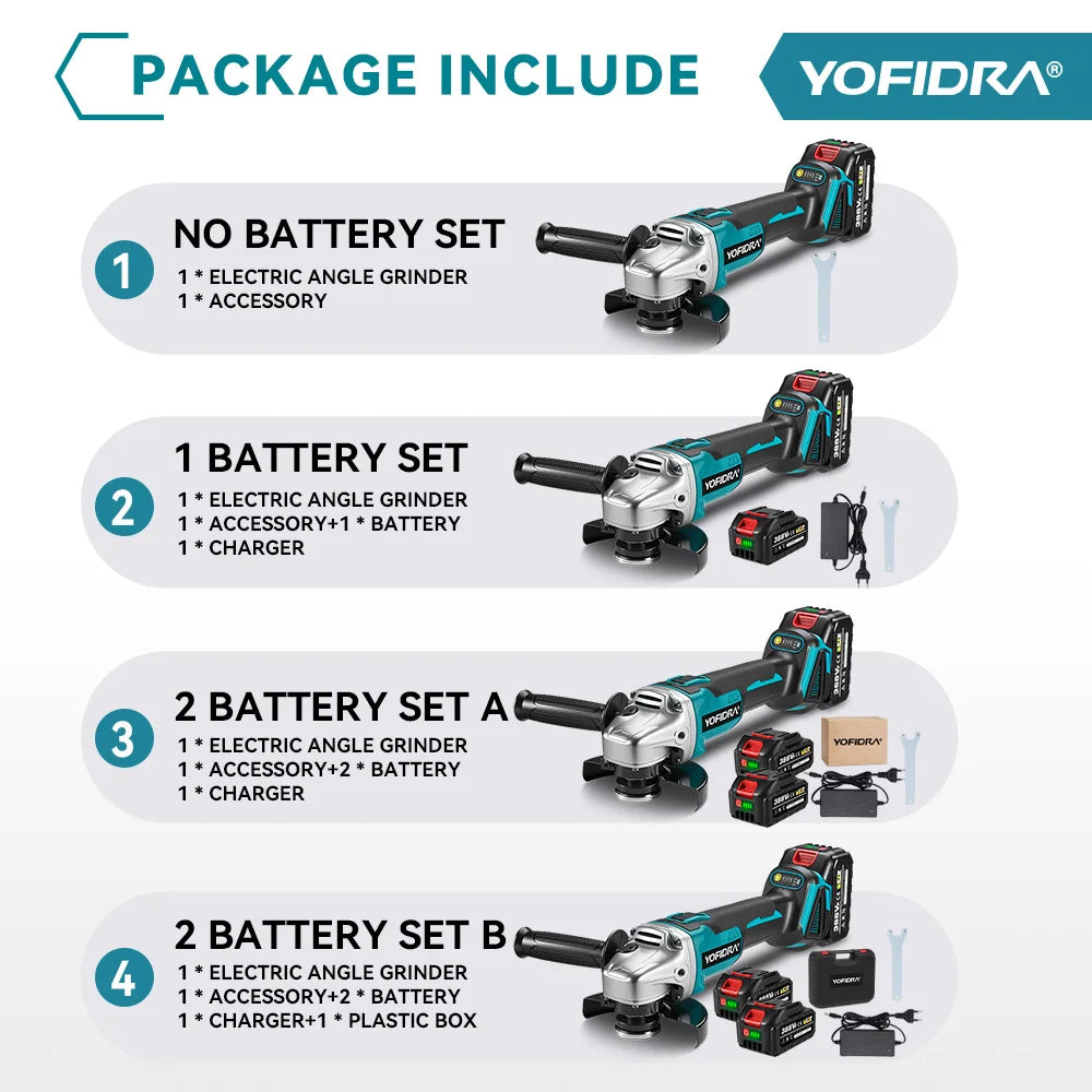 Yofidra 125mm Brushless Angle Grinder with 4-Speed Control