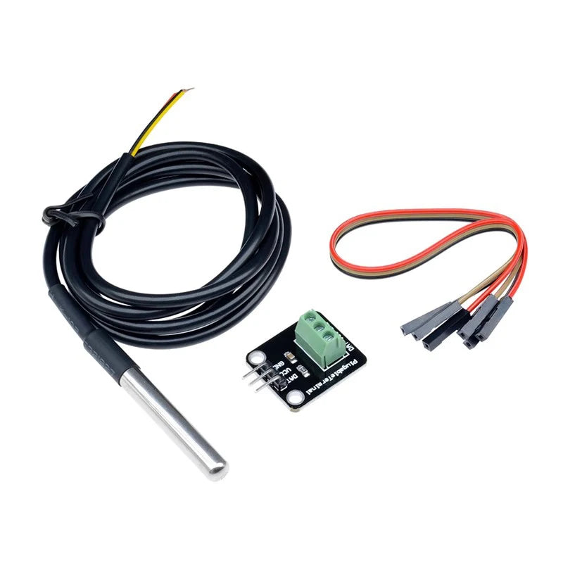 DS18B20-vandtæt temperatursensorprobe med kabel og adaptermuligheder