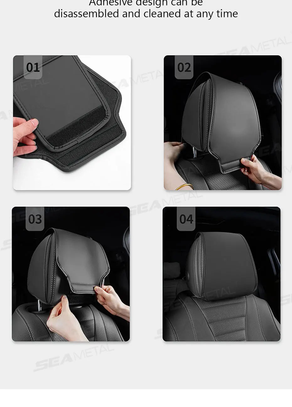 SEAMETAL Car Headrest Cover Wear-Resistant Leatherette Car Seat Pillow Protector Skin-Friendly Anti-Scratch Protection Cover