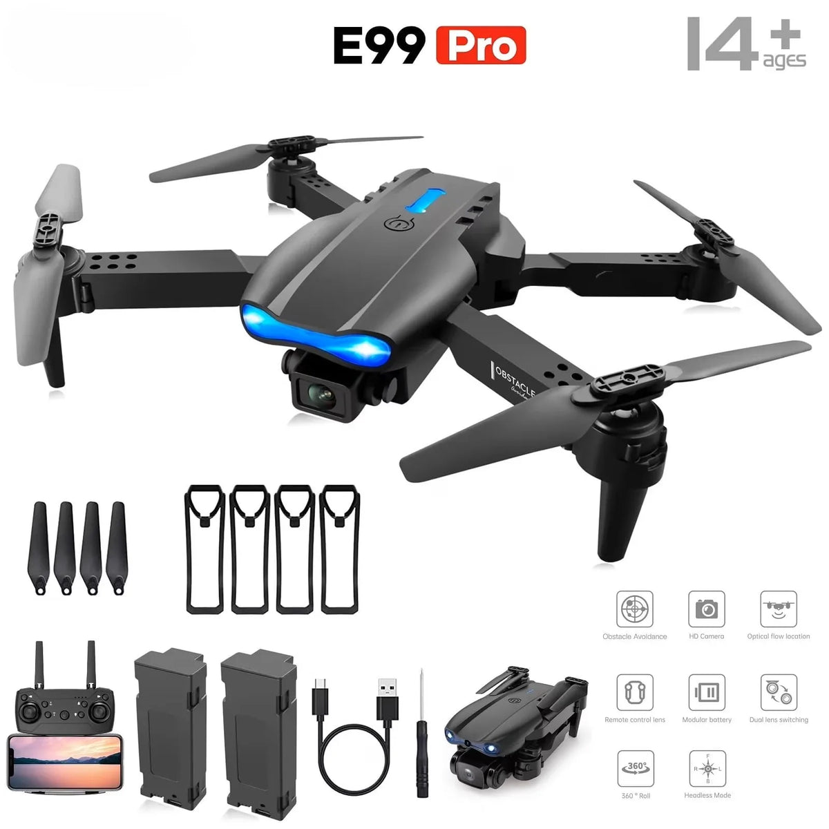 Drone RC pliable à double caméra avec télécommande écran