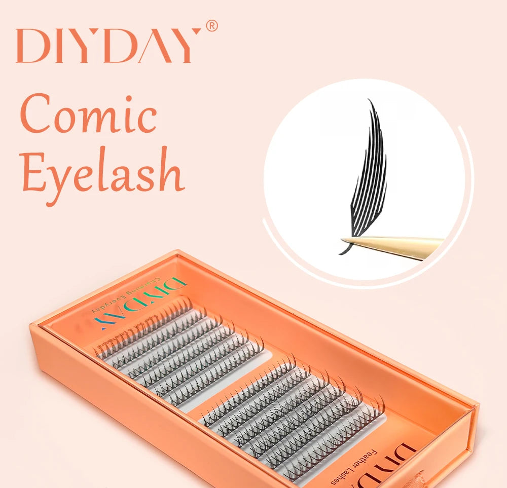 DIYDAY Comic Spire Eyelash Extension Premade Manga False Eyelashes Super Soft Light Feather-Feeling Anime Lashes for Makeup Tool 