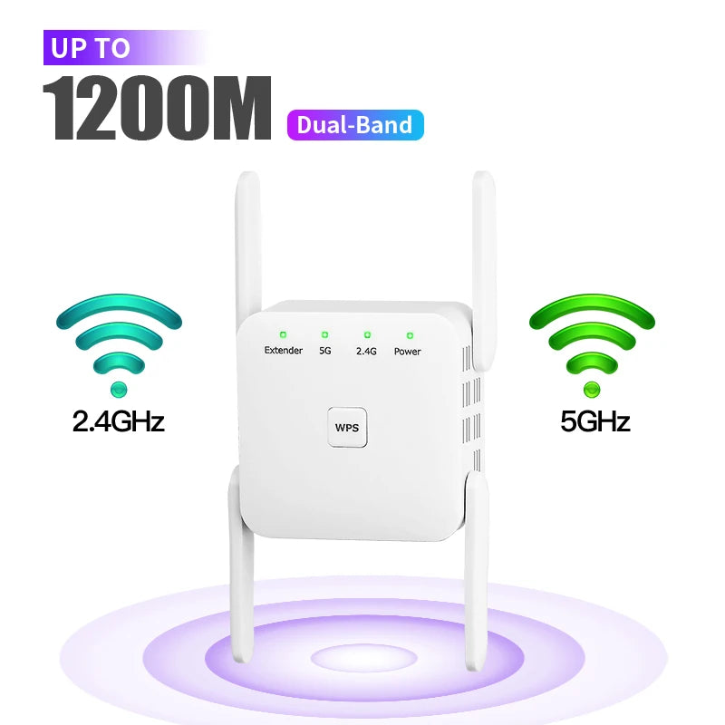 5Ghz WiFi Repeater AC1200 Wi-Fi Booster WiFi Extender Amplifier 2.4G/5GHz Wi-Fi Signal Booster Long Range Network Access Point 