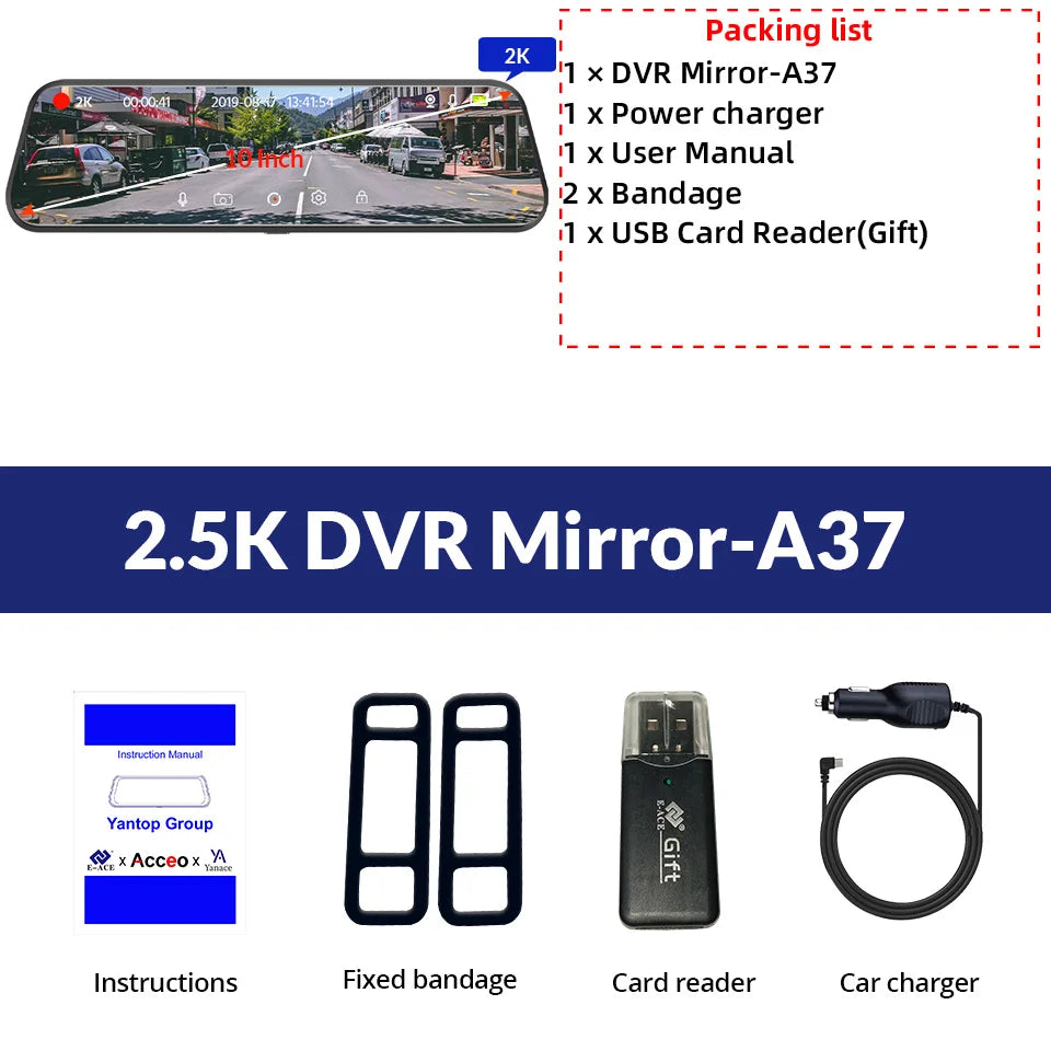 Dash Cam Touch GPS WIFI 24h Night Vision 10 Inch 2K+1080P Rearview Mirror Sony Rear Camera Car DVR Black Box 70mai Dashcam 