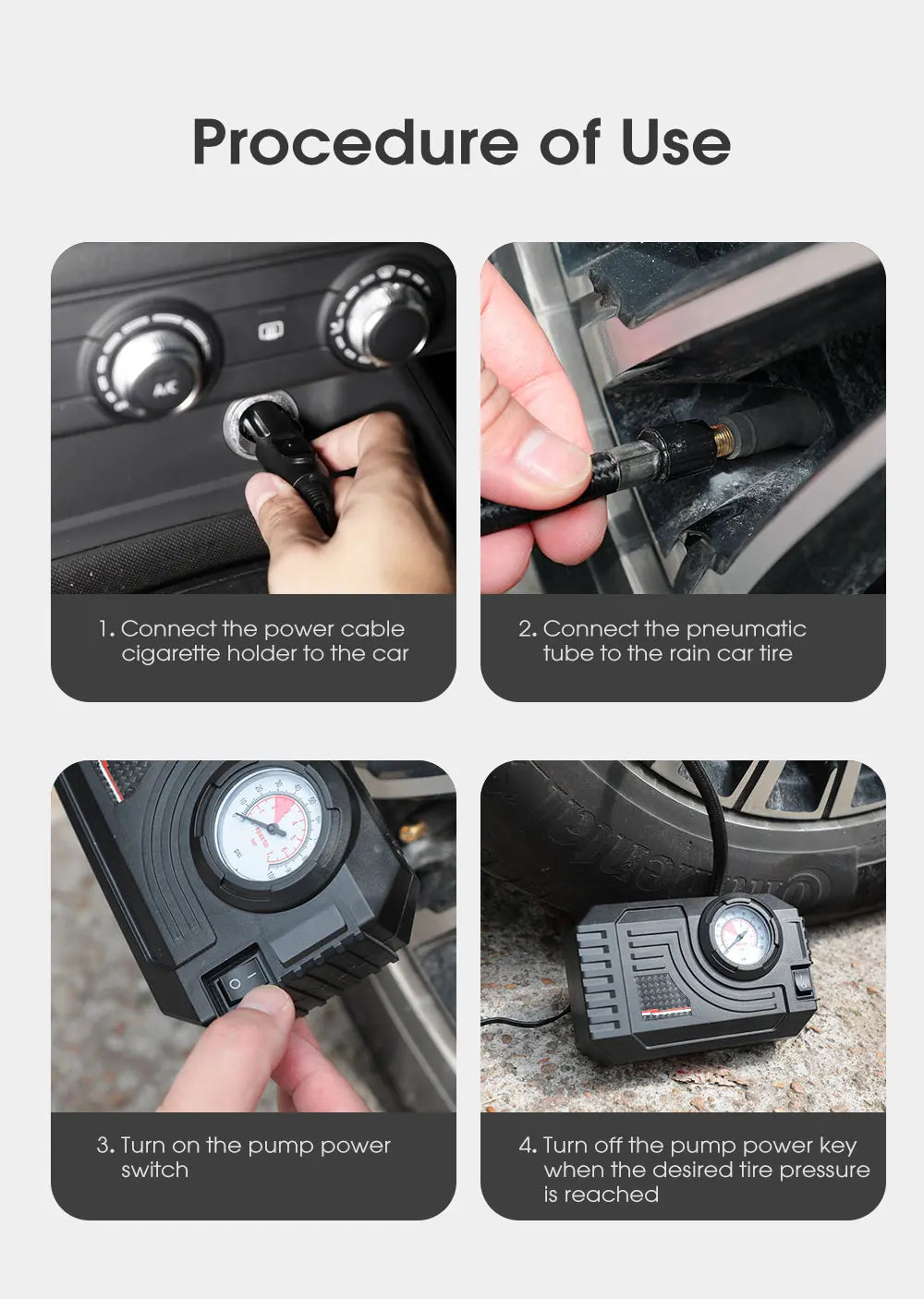 Compacte Bandenspanningspomp met Drukmeter