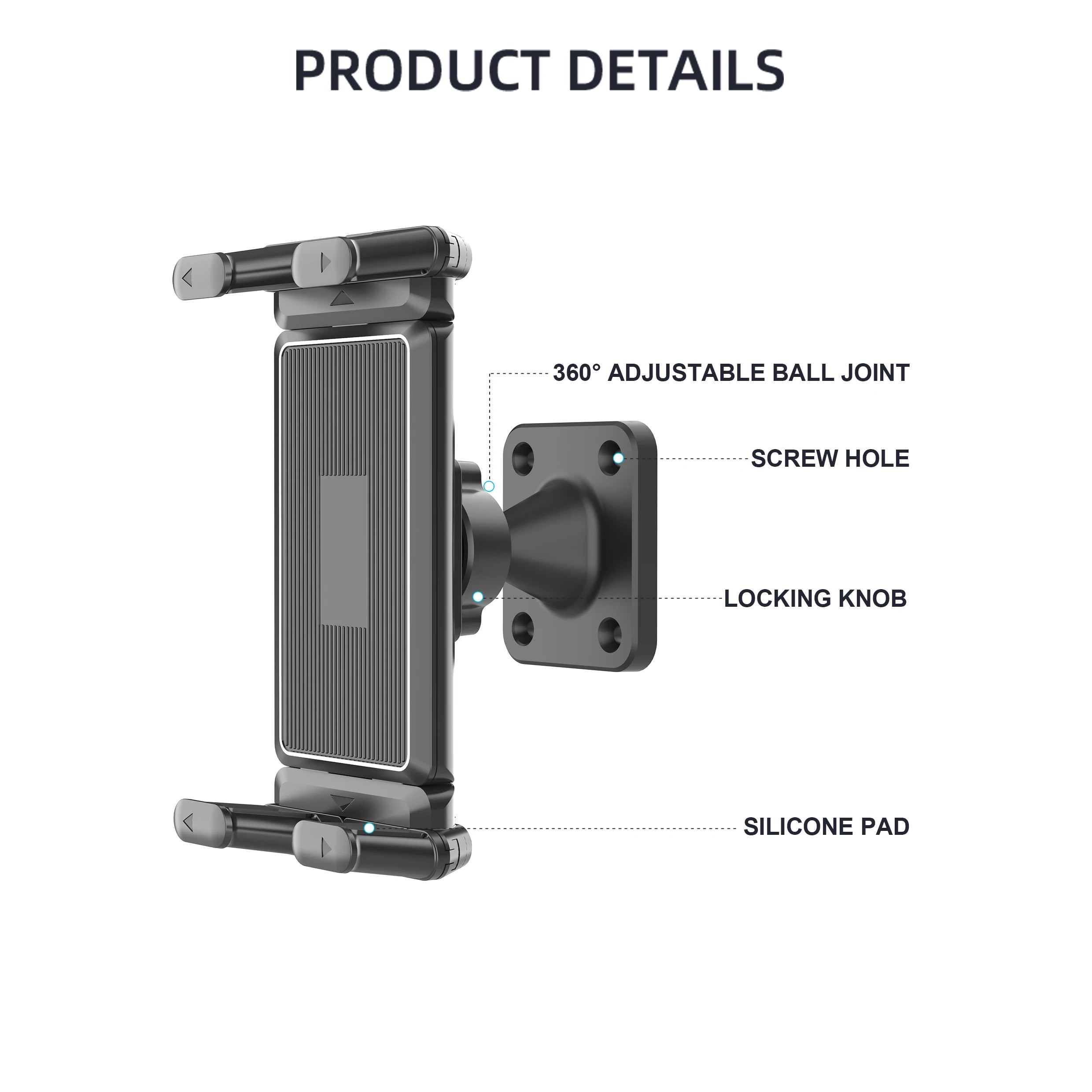 Nástěnný držák na tablet, otočný o 360°, pevná základna, kuchyňský nástěnný držák kompatibilní s iPad/iPhone/všechny 4,7-15 palců