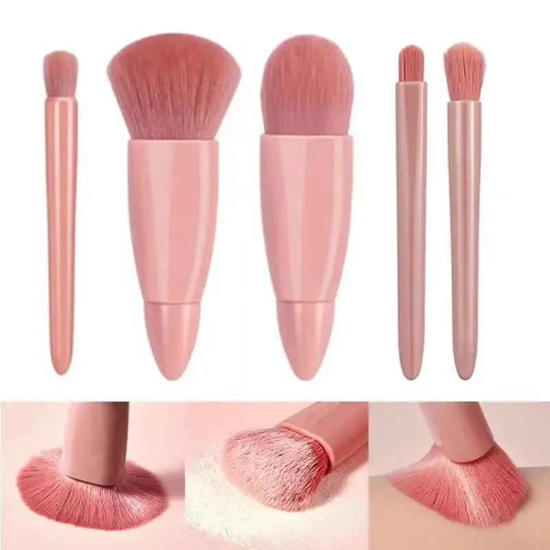 5pcs Travel Size Makeup Brushes Set Mini Makeup Brushes, Small Complete Function Cosmetic Brushes Kit With Case And Mirror5pcs T 