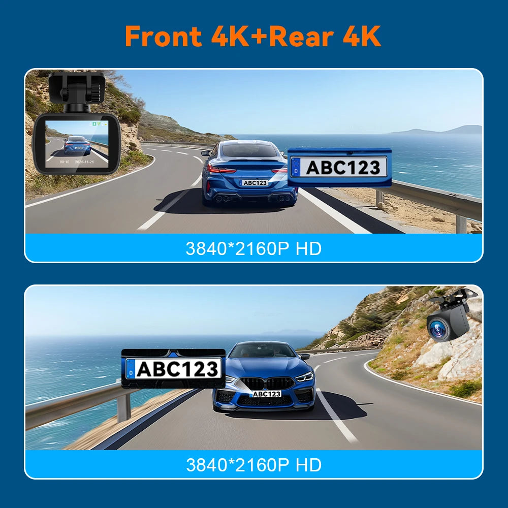 Soam 4K+4K Dash Cam Front and Rear Built-in WiFi 170°Wide Angle 2" IPS Screen Night Vision WDR 24H Parking Mode Mini Black Box