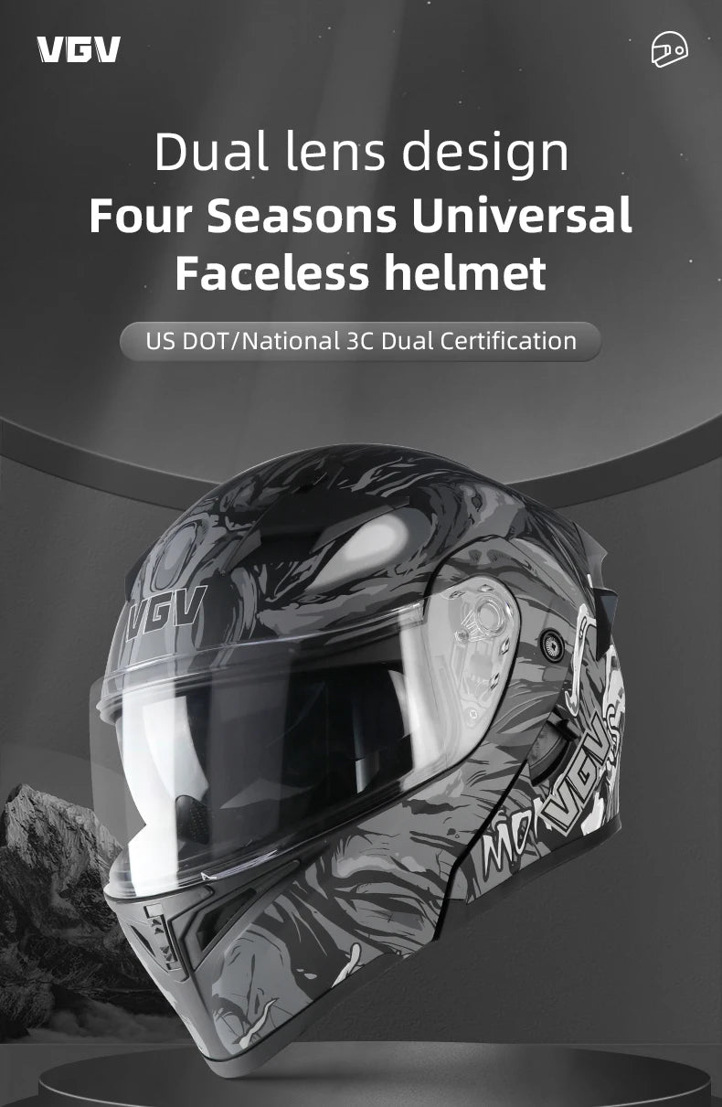 VGV 91 Flip Motorcycle Helmet, Dual-Lens, DOT Certified