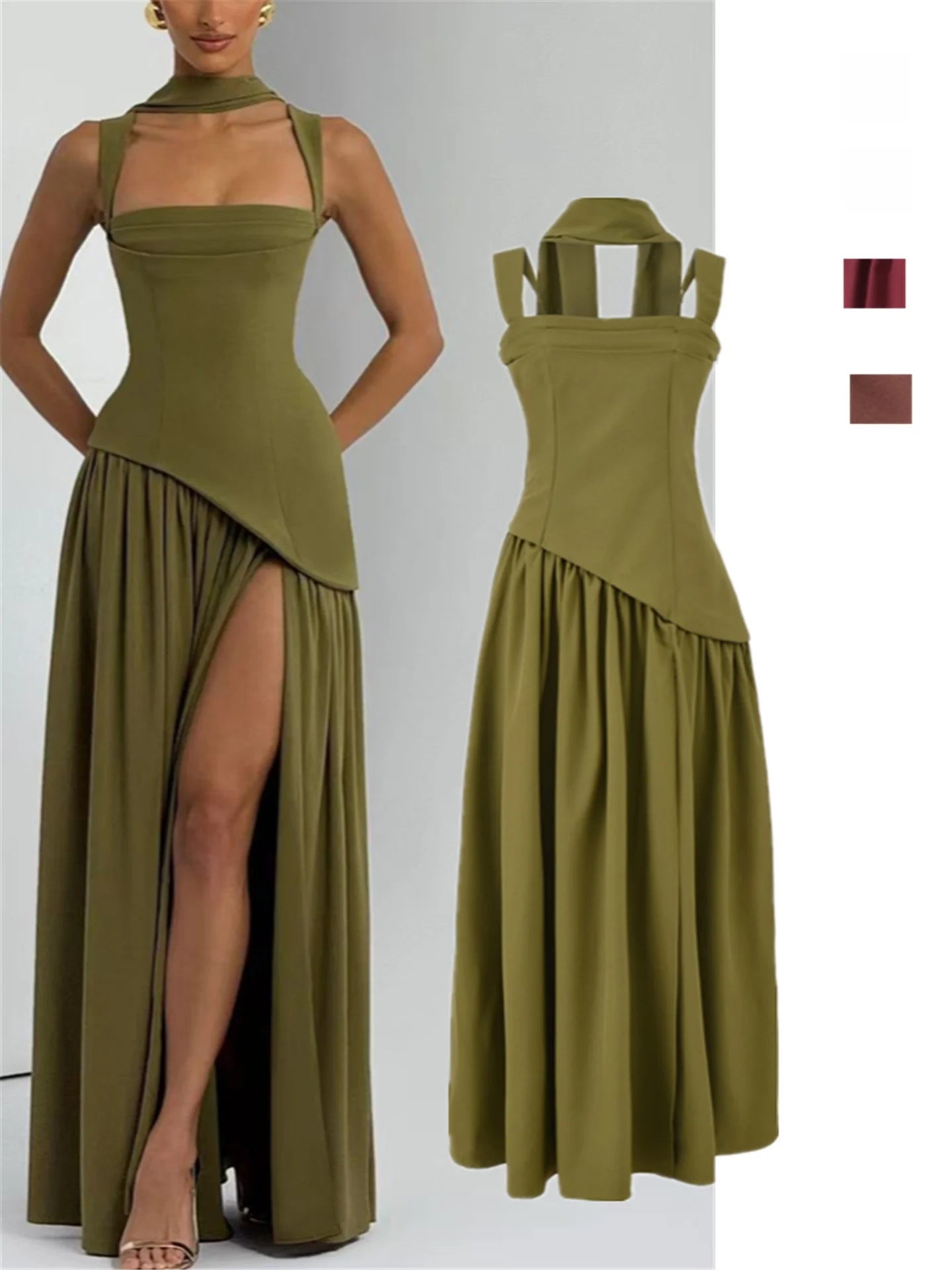 Sexy High Slit Midi Dress with Strapless A-Line Silhouette